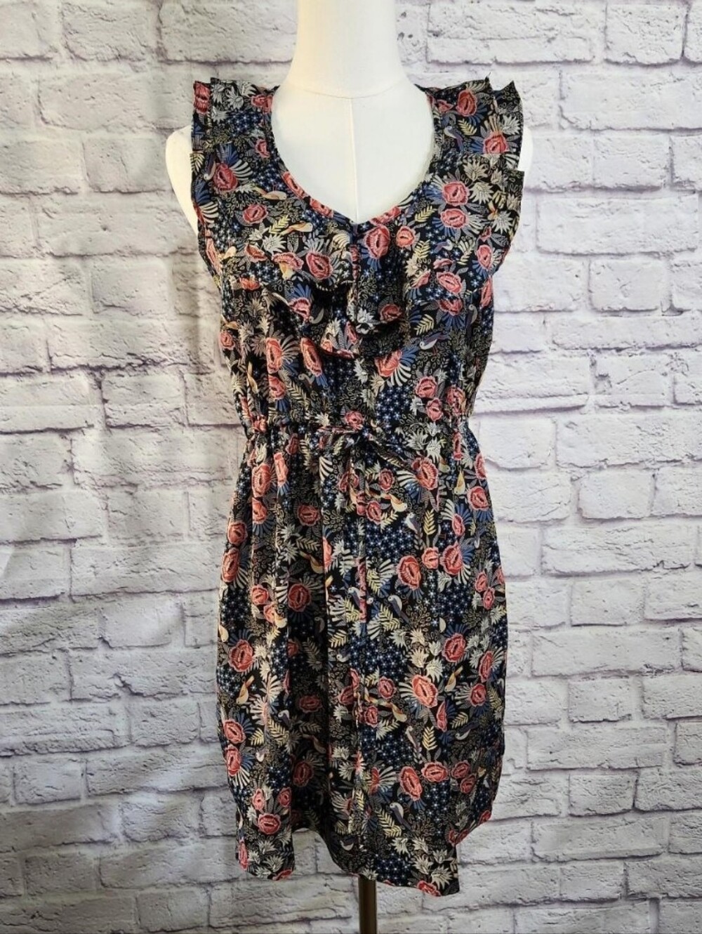 Audrey 3+1 Birds & Floral print mini dress Sz Small Made In The USA